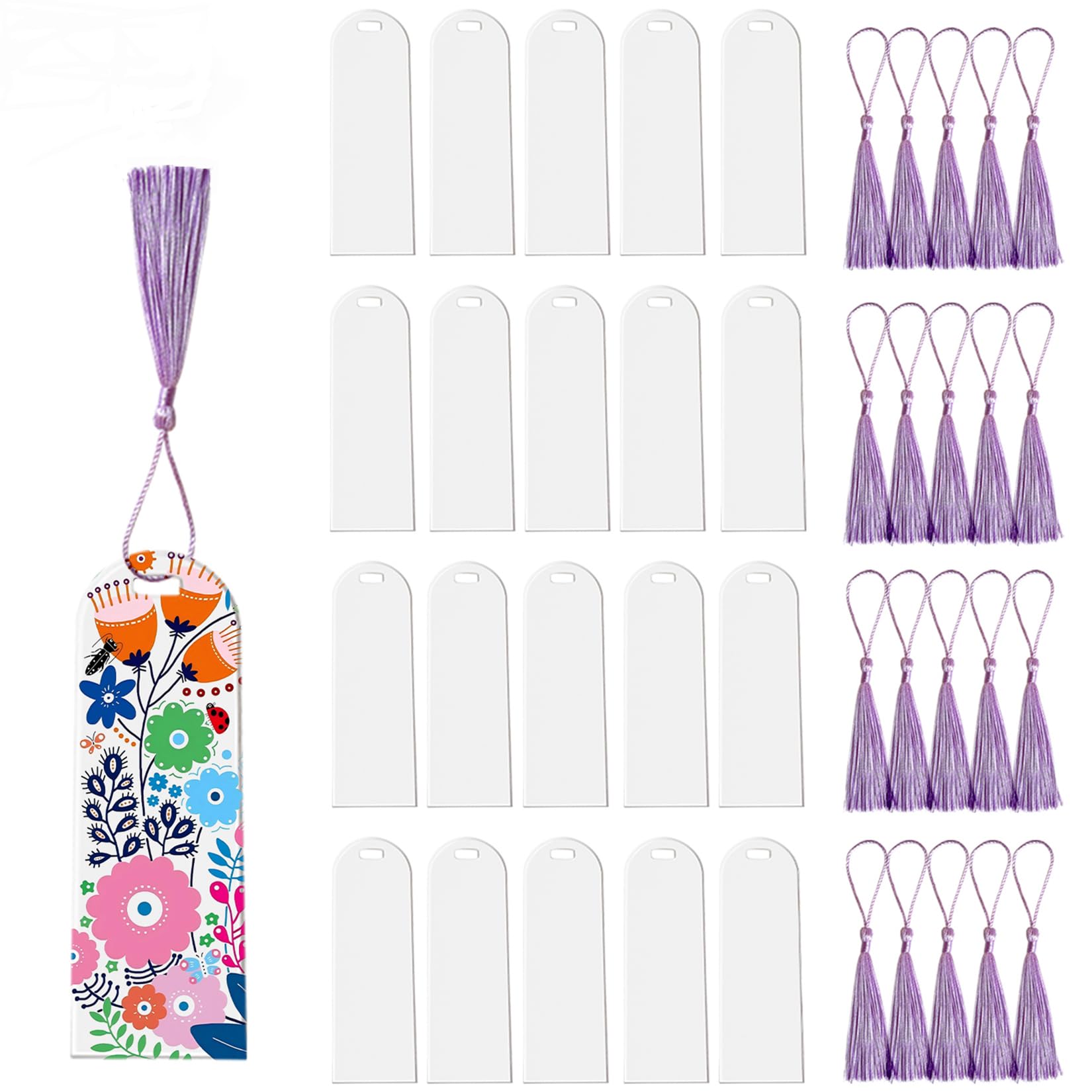 20Pcs Acrylic Bookmark 2 mm Thick, Clear Blank Acrylic Bookmarks with 20Pcs Tassels,DIY Crafts for School Activities Family Decoration Party Friends