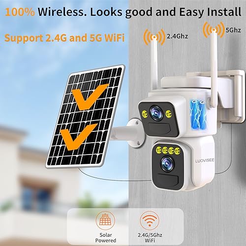 Miniatura 3 de Cámaras de seguridad solares inalámbricas para exteriores, cámaras WiFi 2.4G5G para seguridad del hogar, zona de movimiento PTZ de doble lente,