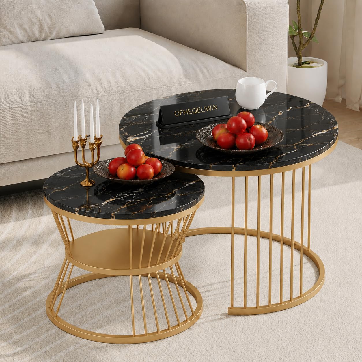 FLIPSSHOPPEE Round Coffee Table Set of 2 for Living Room Wooden Top with Metal Frame Modern Nesting Center Table for Sofa Area Home & Office Furniture-image-21