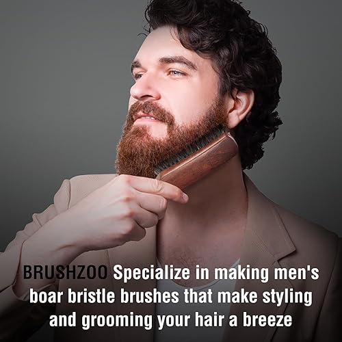 Vista 6 de BRUSHZOO - Cepillo de pelo de cerdas de jabalí para mujeres y hombres, pelo corto y fino, mango de haya, cepillo para desenredar el cabello suave