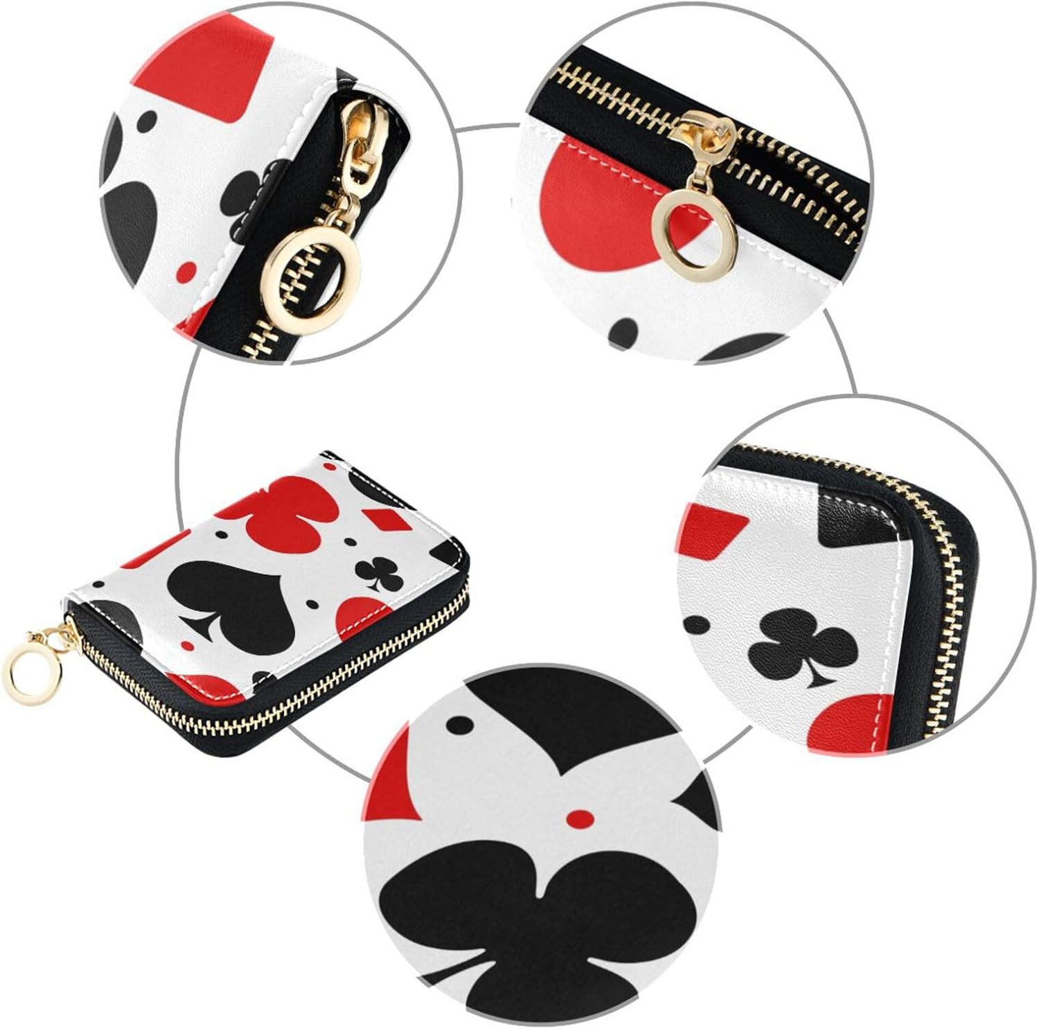 Bolaz Leather Credit Card Holder Zipper Card Wallet Slim Organizer Case Business Card Case Playing Card Pattern for Woman Man - Image 3