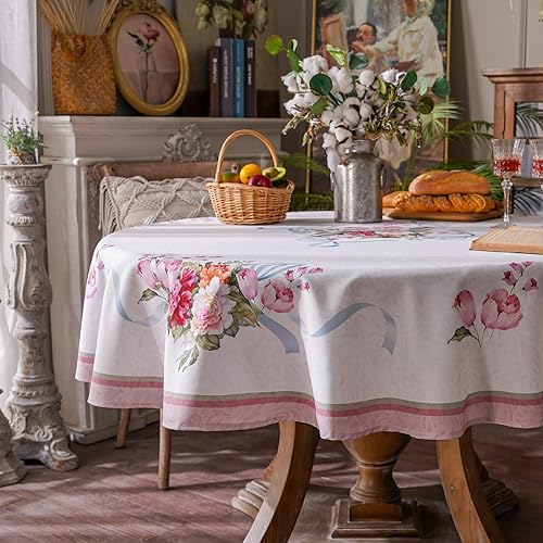 Miniatura 4 de ARTABLE Mantel con estampado digital, diseño clásico de cinta de flores, impermeable, para mesa de comedor, cocina, mesa de café, jardín, boda,