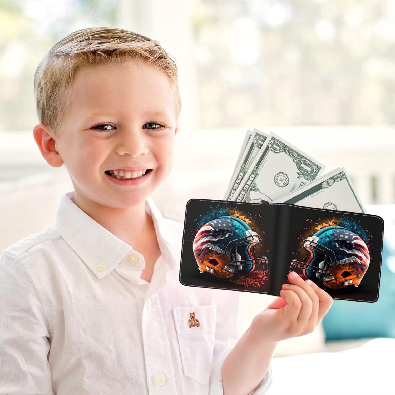 Boys Wallet for Teens, Cool Kids Wallet for Boys Ages 8-10 9-12 11-15, Funny Helmets Leather Bifold Rfid Blocking, Coin Pocket Id Window for Teen Men Youth Guys Birthday Christmas Gifts - Image 7