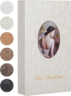 White Photo Album Photo Albums 6x4 DIY Front Window Photo Book Retro Leather Cover Pocket Picture Album Holds 300 Vertical Photos for Wedding Anniversary Birthday Memory