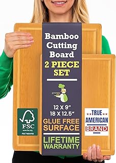 Extra Large Bamboo Cutting Board Set of 2 – Wood Cutting Boards for Kitchen with Glue-Free Surface™ & Juice Groove – Non-Toxic Wooden Chopping Boards, FSC-Certified, Durable Carving Boards - Rectangle