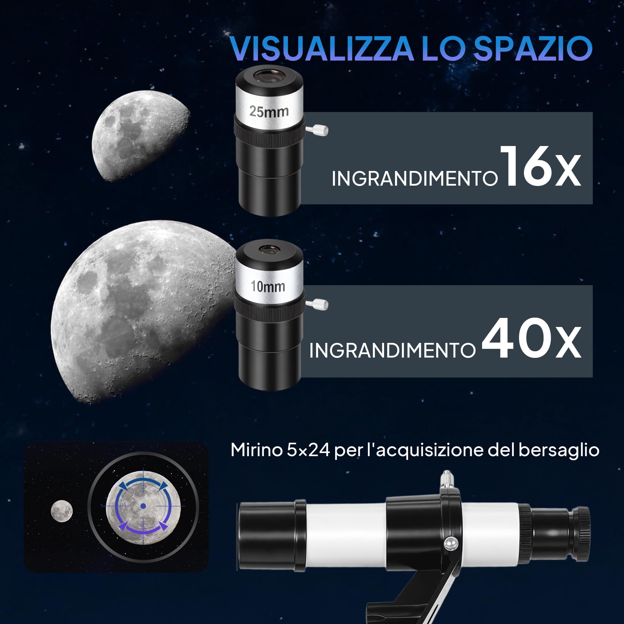 Outsunny Telescopio Astronomico con 70mm Apertura/400mm 40X/16X Bianco | Telescopio Rifrattore Portatile, Adattatore Telefono, Borsa da Trasporto, Treppiede Regolabile in Altezza, per Adulti
