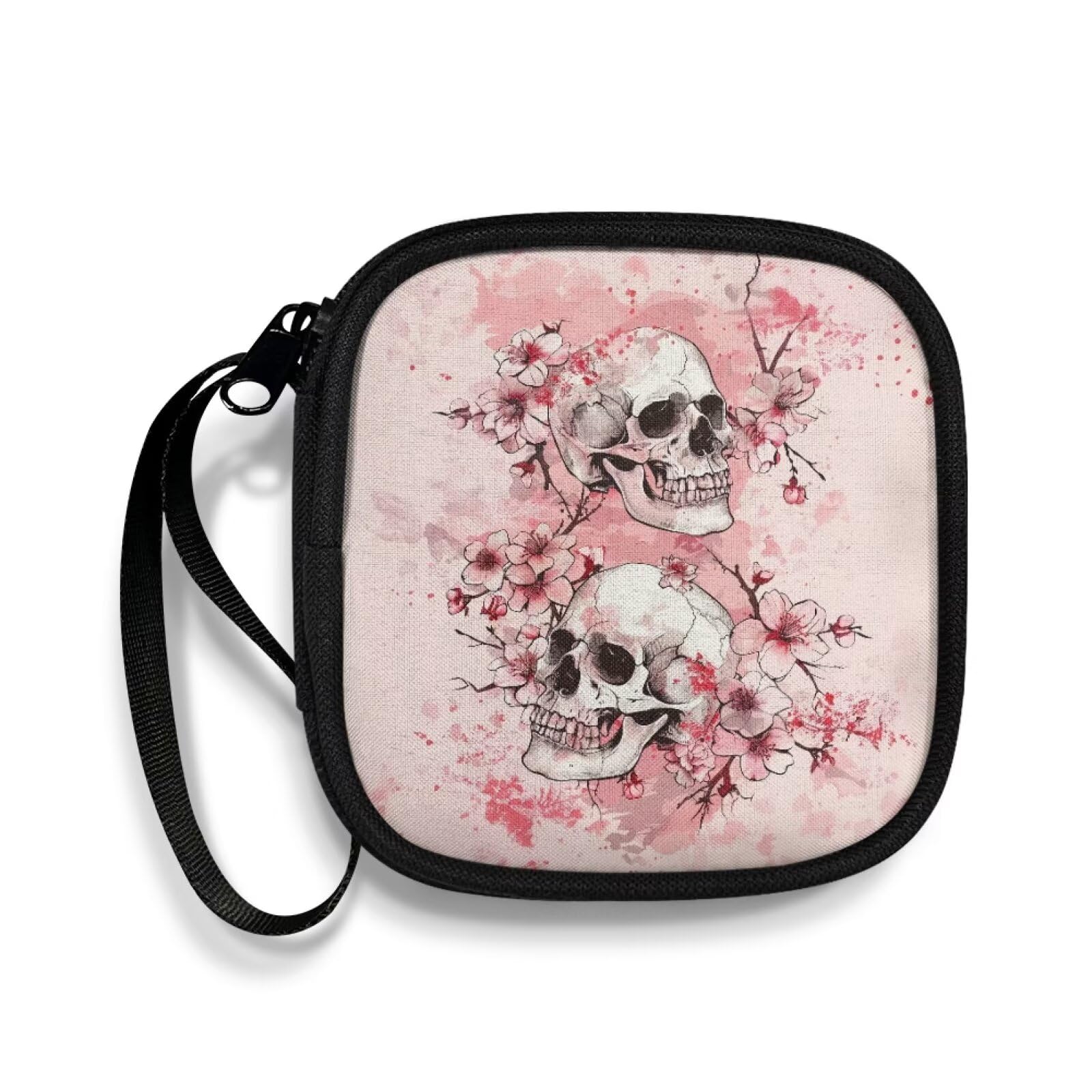 Puganiruo Cherry Blossom Skull Headphones Carrying Case, Travel Portable Storage Bags for Bluetooth Wireless Headphones, Cords, Cable, Earbuds,