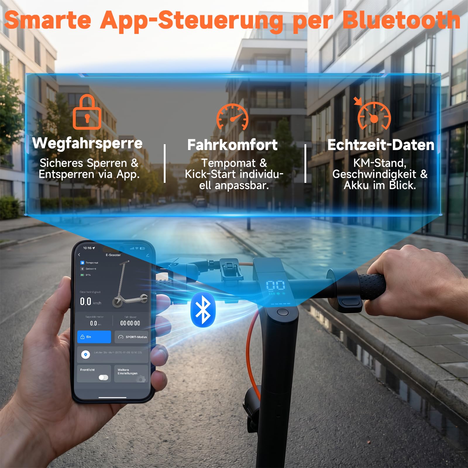 E Scooter S3ABE mit Straßenzulassung, 350W Motor, 20 km/h, 35 km Reichweite, E-ABS & Scheibenbremse, Seemar Faltbarer E-Roller