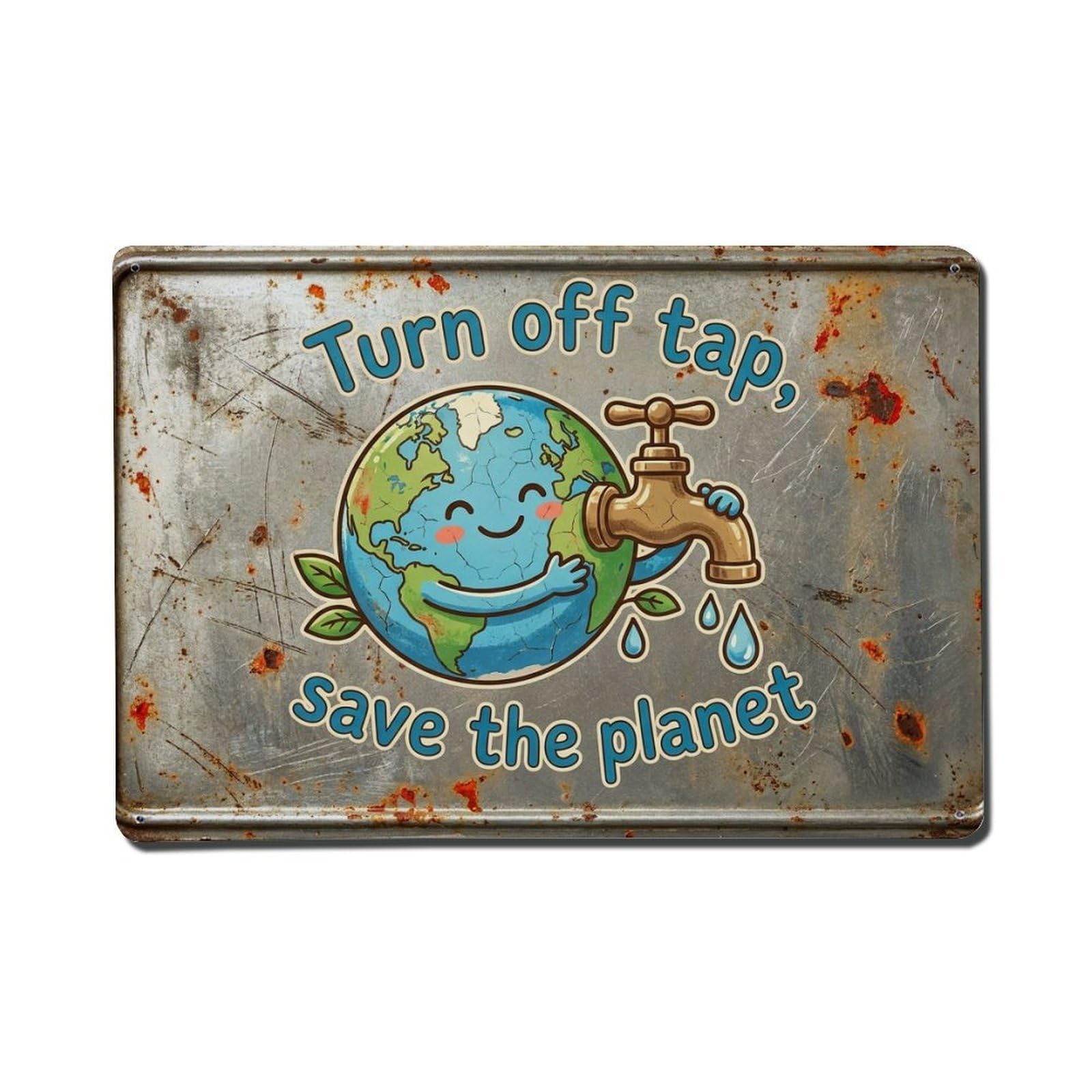 Olhnbad Style Turn Off Tap Save The Planet Eco Quote Cartoon Metal Tin Sign