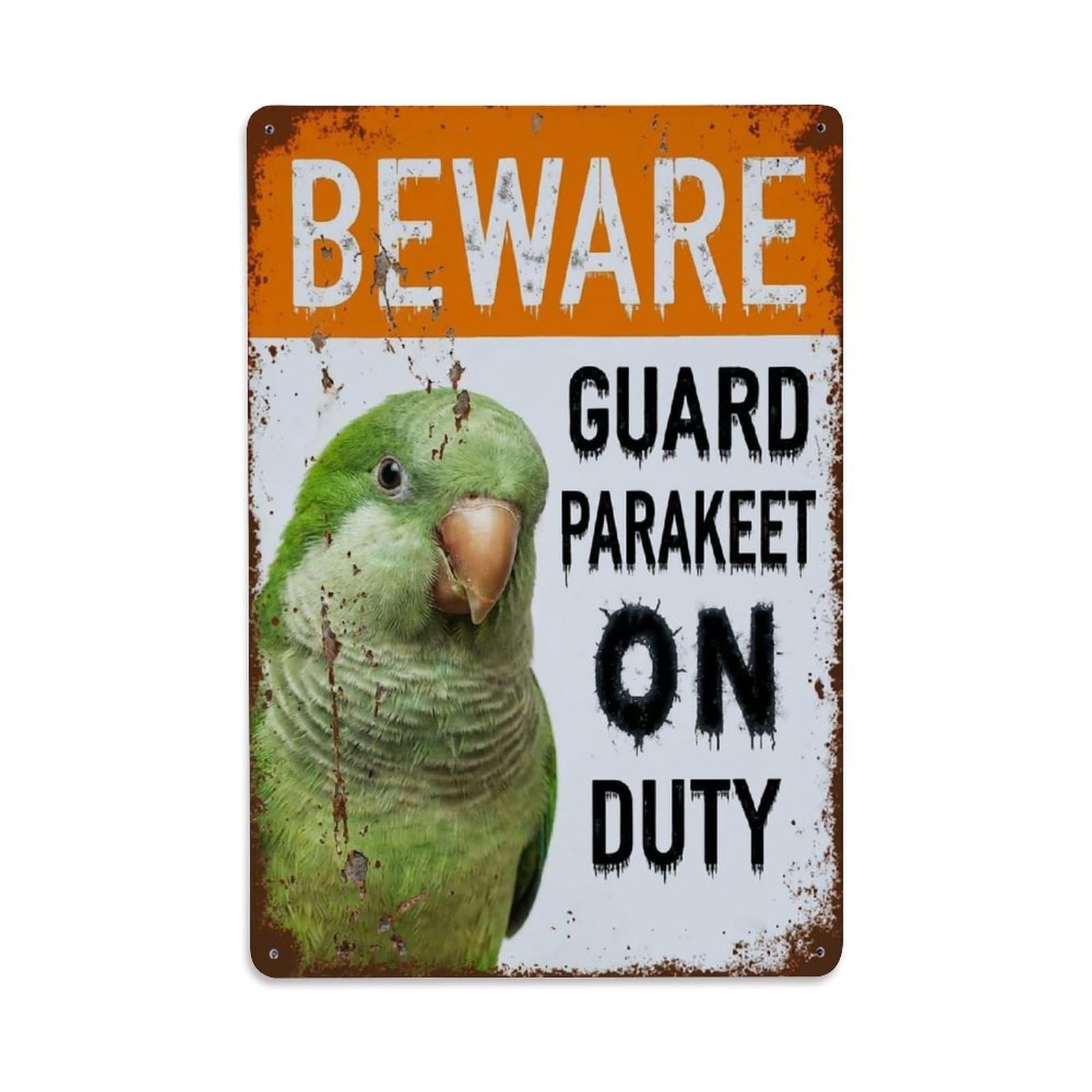 Vintage Funny Parakeet Guard Beware of Bird Garden Metal Tin Sign Plaque Wall Decor for Cafe, Club Bar, Office, Garden Metal Poster 8x12Inch