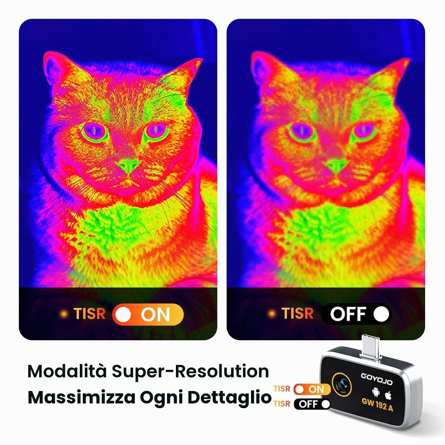 Telecamera termica USB C, risoluzione IR 192×192, angolo di visione ampio 50°, ideale per ispezioni di edifici, controlli elettrici e ispezioni di tubazioni (compatibile con iOS e Android, adattatore