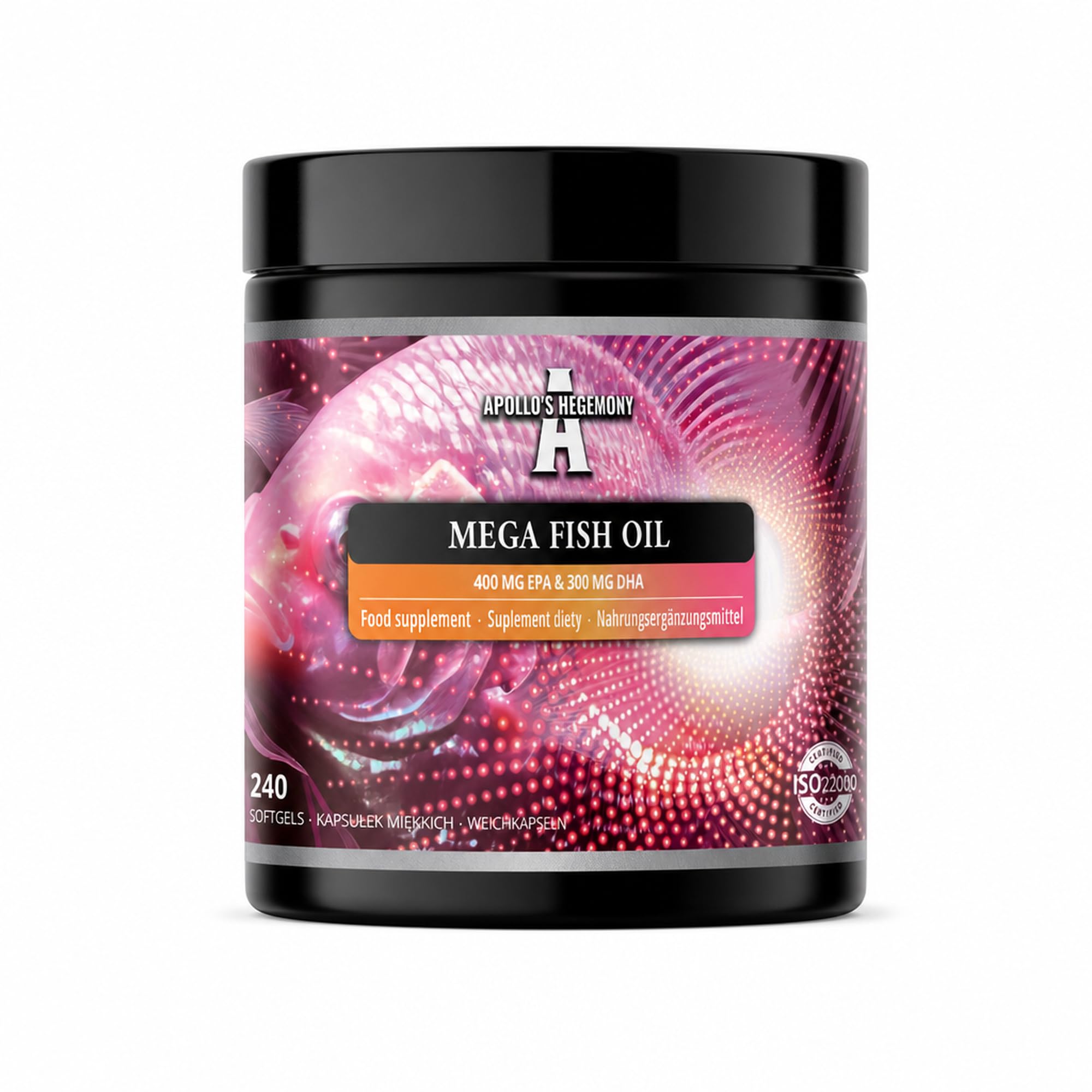 Mega Fish Oil 1000 mg par gélule - 240 softgels - 8 mois d'approvisionnement - Pour la santé du cœur, du cerveau et de la vision - Supplément oméga-3 de première qualité par Apollo's Hegemony