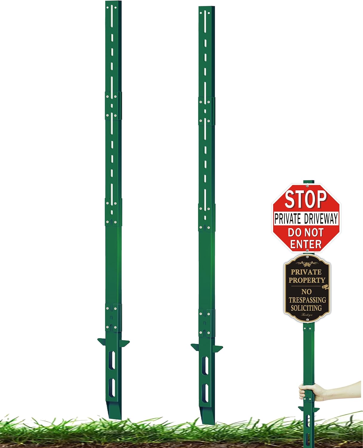 72-Inch Heavy Duty Metal Sign Posts, 6ft Tall Lawn Sign Stakes for Outdoor Signs, Outdoor Events, Parking, Garage, Bar, Lawn Signs, Green, 2pcs