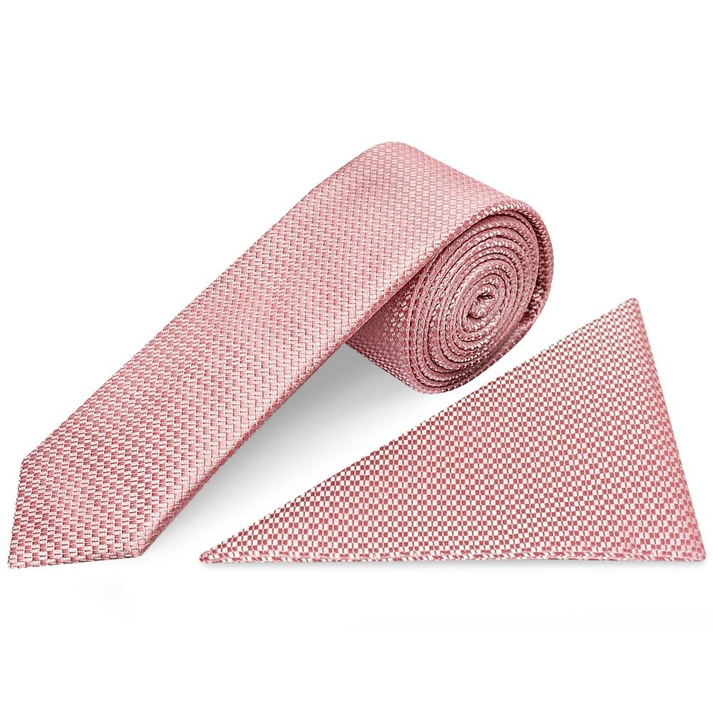 TIES R US Rose Gold Textured Skinny Tie and Pocket Square Set