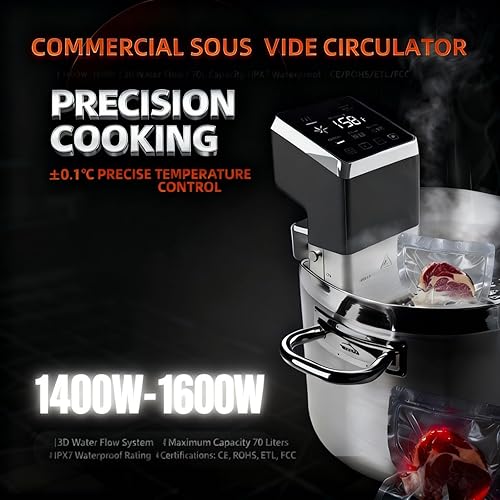 Miniatura 5 de Máquina comercial Sous Vide, olla de precisión impermeable IPX7 con pantalla LED digital, circulador de inmersión de acero inoxidable, calentamiento
