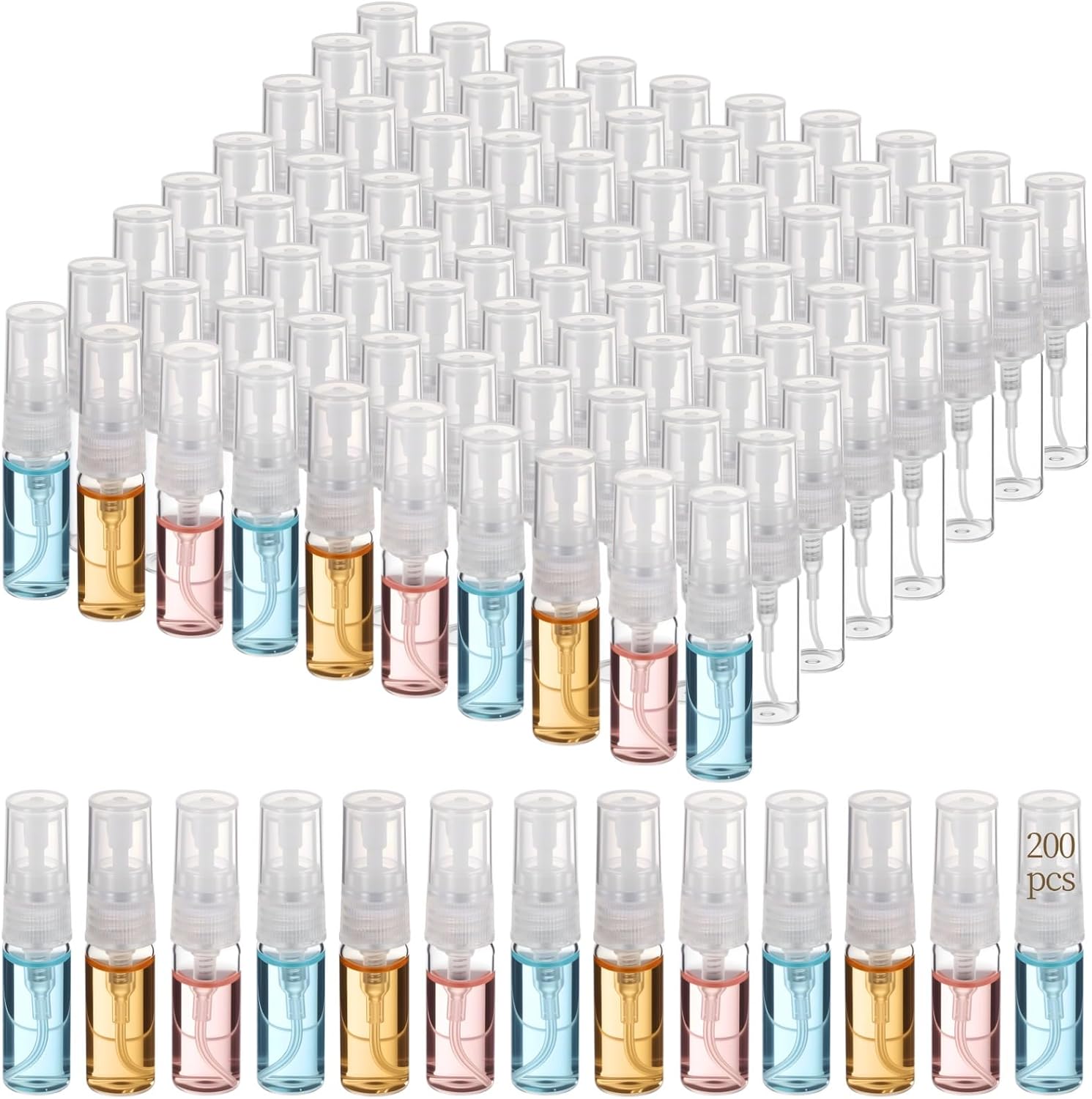 200Pcs Mini Spray Bottles, 3ml Small Perfume Bottles Clear Refillable Travel Perfume Sample Bottles, Travel Size Spray Bottles for Fragrance, Essential Oils, Facial Mist, and More
