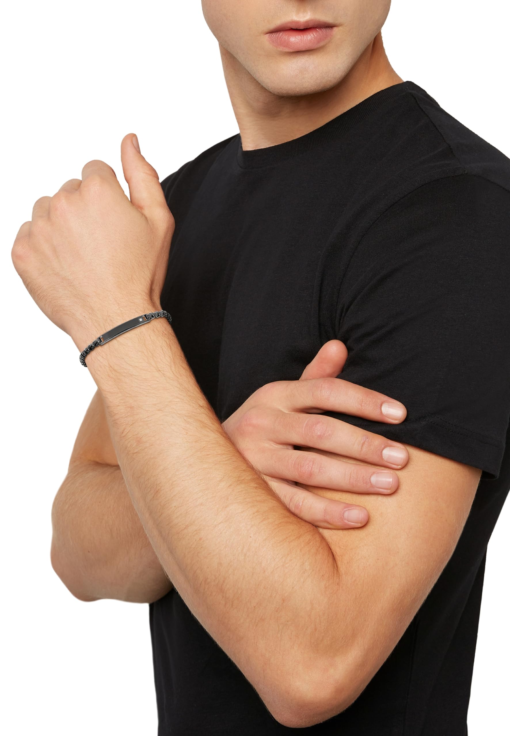 Breil, Collezione Tag and Cross, Bracciale Uomo in Acciaio e Cubic Zirconia, Pratica Chiusura a Moschettone, Idee Regalo Uomo, Lunghezza Regolabile 17-22 cm