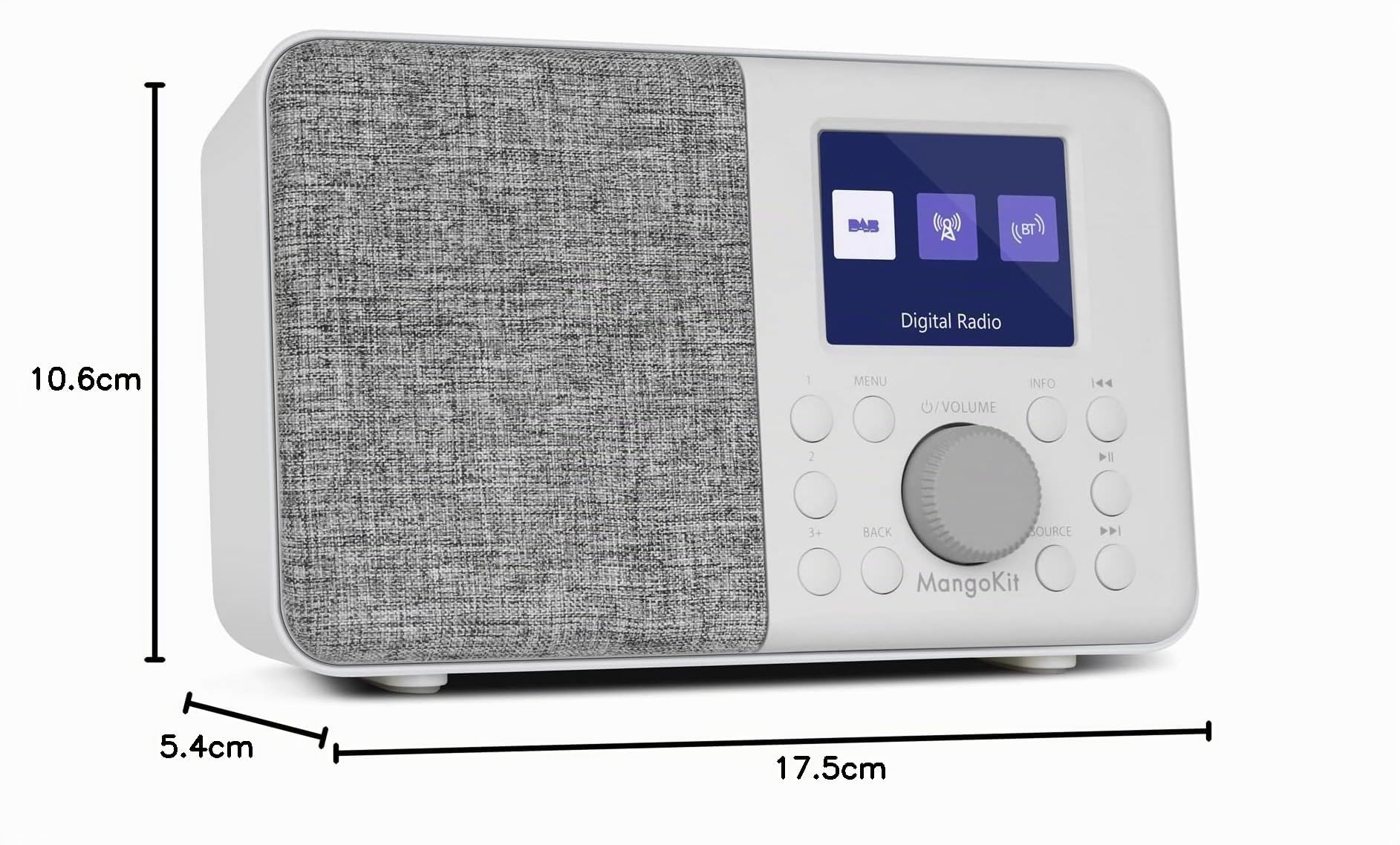 Radio digitale portatile MD3 DAB/DAB+ e FM,altoparlante Bluetooth,cuffie,40 stazioni preimpostate,sveglie e orologio,schermo a colori,batterie e alimentazione elettrica - grigio pietra
