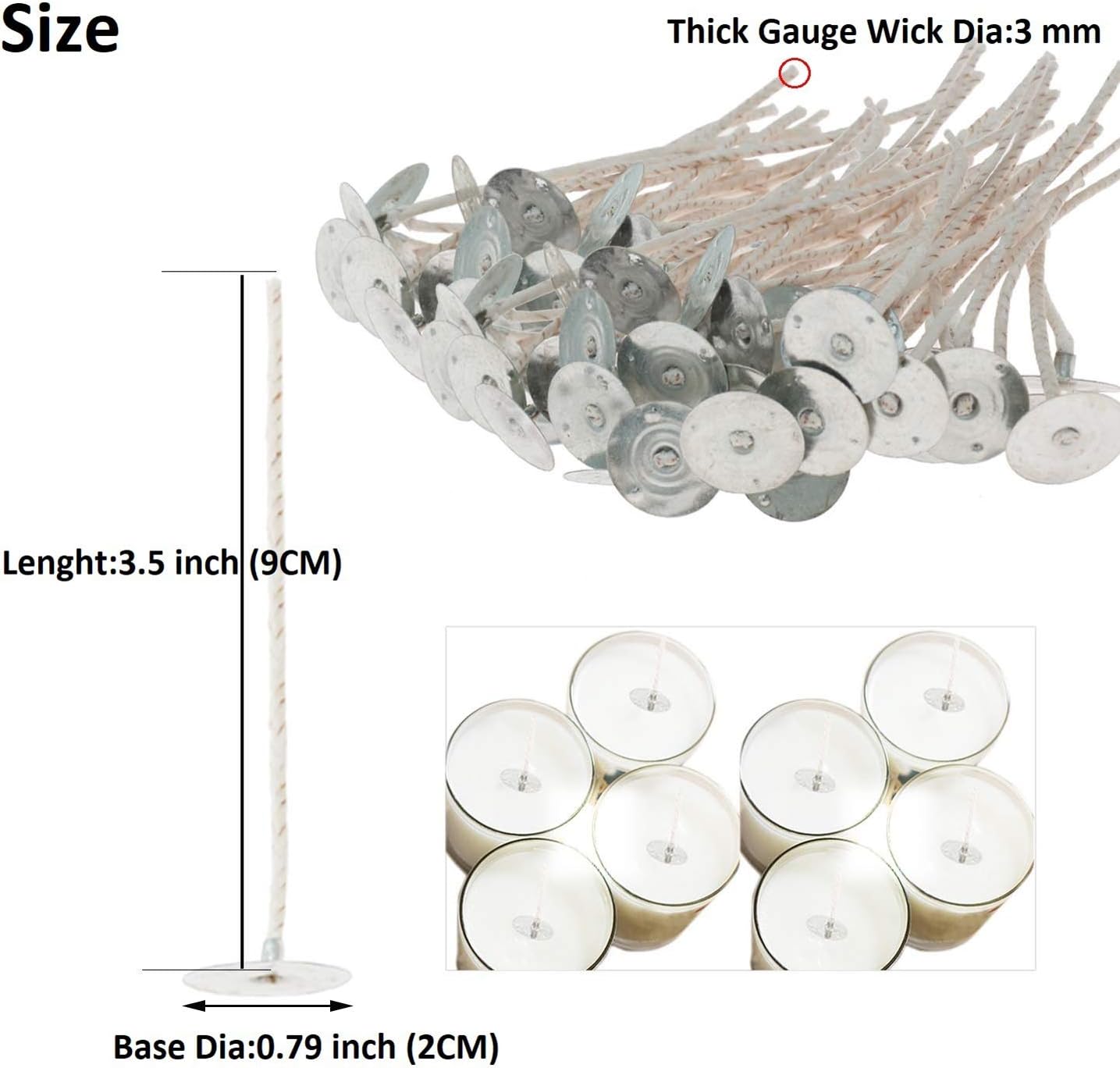 100pcs/lot Candle Wicks for Candle Making - Coated with Natural Soy Wax, Low Smoke - Cotton Threads Woven with Paper - Candle DIY (3.5 Inch)