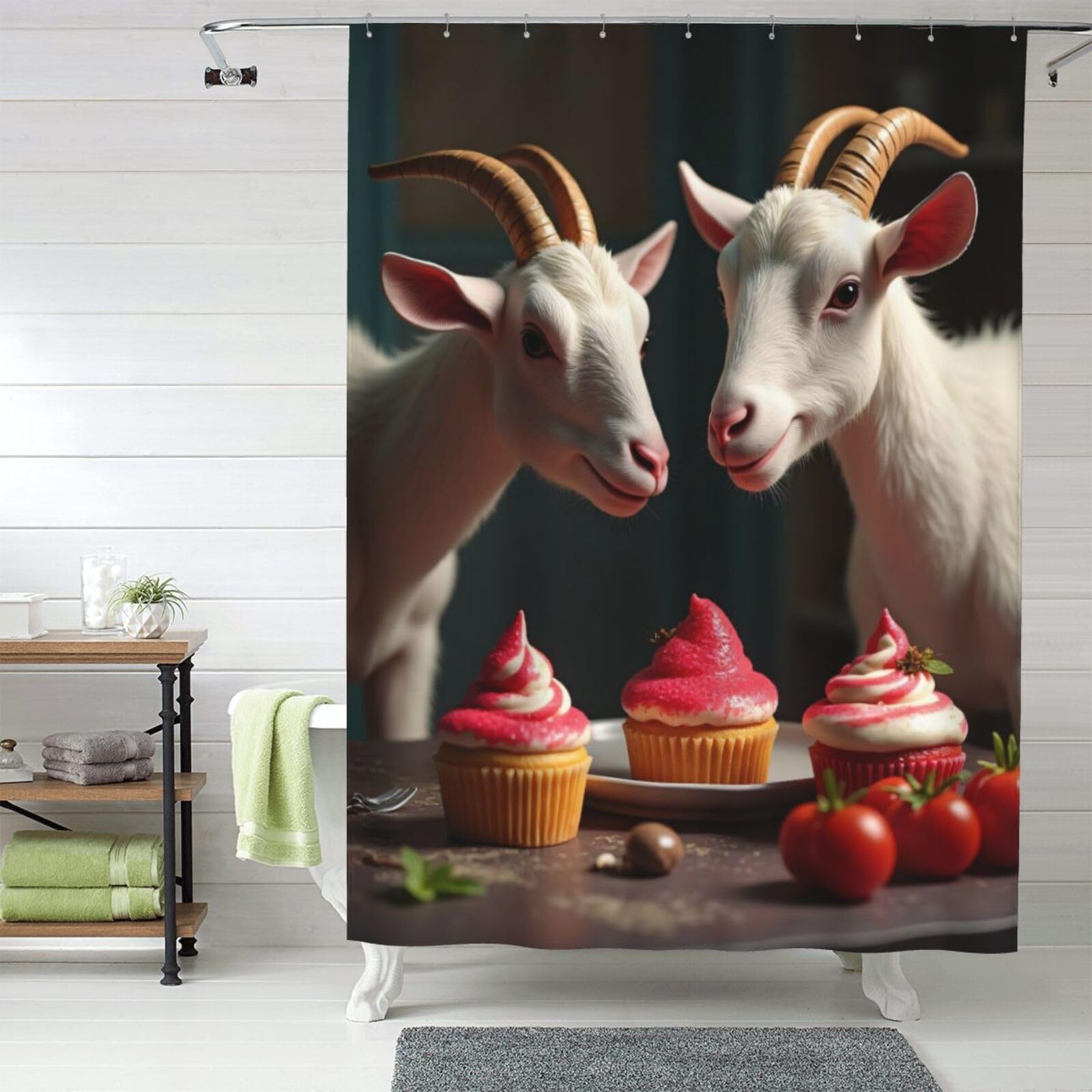 Rideau de douche en tissu opaque 152x183 cm motif chèvre avec crochets inclus