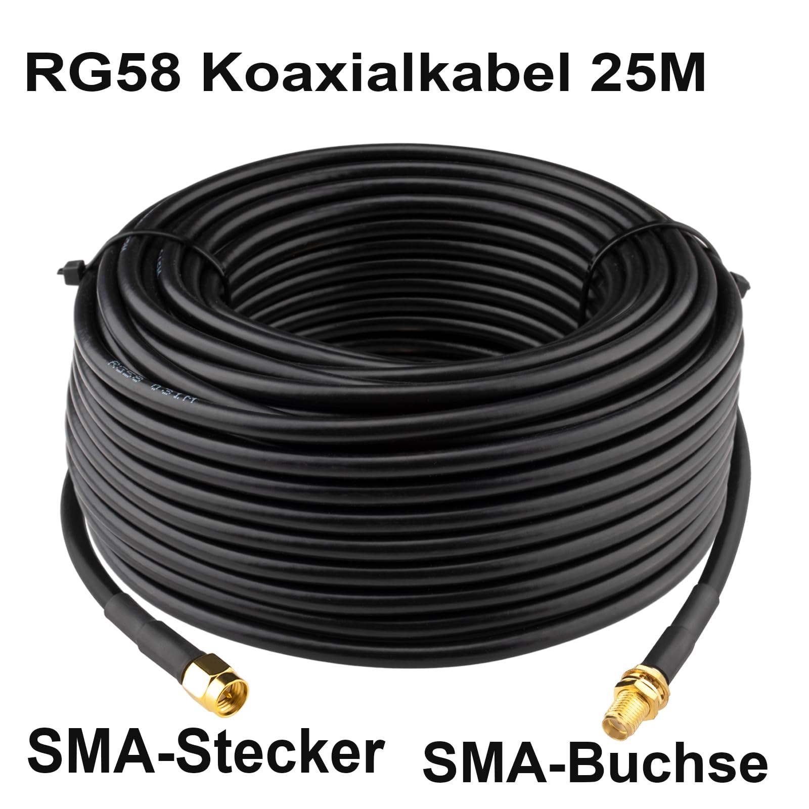 Câble coaxial RG58 SMA vers SMA - 25 m - Câble d'antenne SMA femelle vers SMA mâle - Câble coaxial à faible perte - 50 ohms - Pour antenne WiFi, radio, drone FPV, etc.