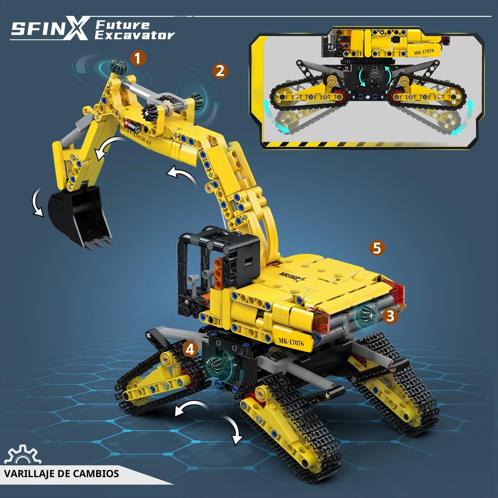 Mould King 17076 Technik Excavadora, Modelo de Excavadora de orugas, Modelo de camión motorizado, Bloques de construcción para niños y niñas a Partir de 14 años (versión estática)