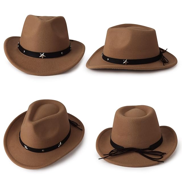 Foto 5 de 6 de DRESHOW Sombrero Cowboy Niños Niñas Western Fedora Fieltro Hebilla de Cinturón Sombreros Retro Panamá Unisex…