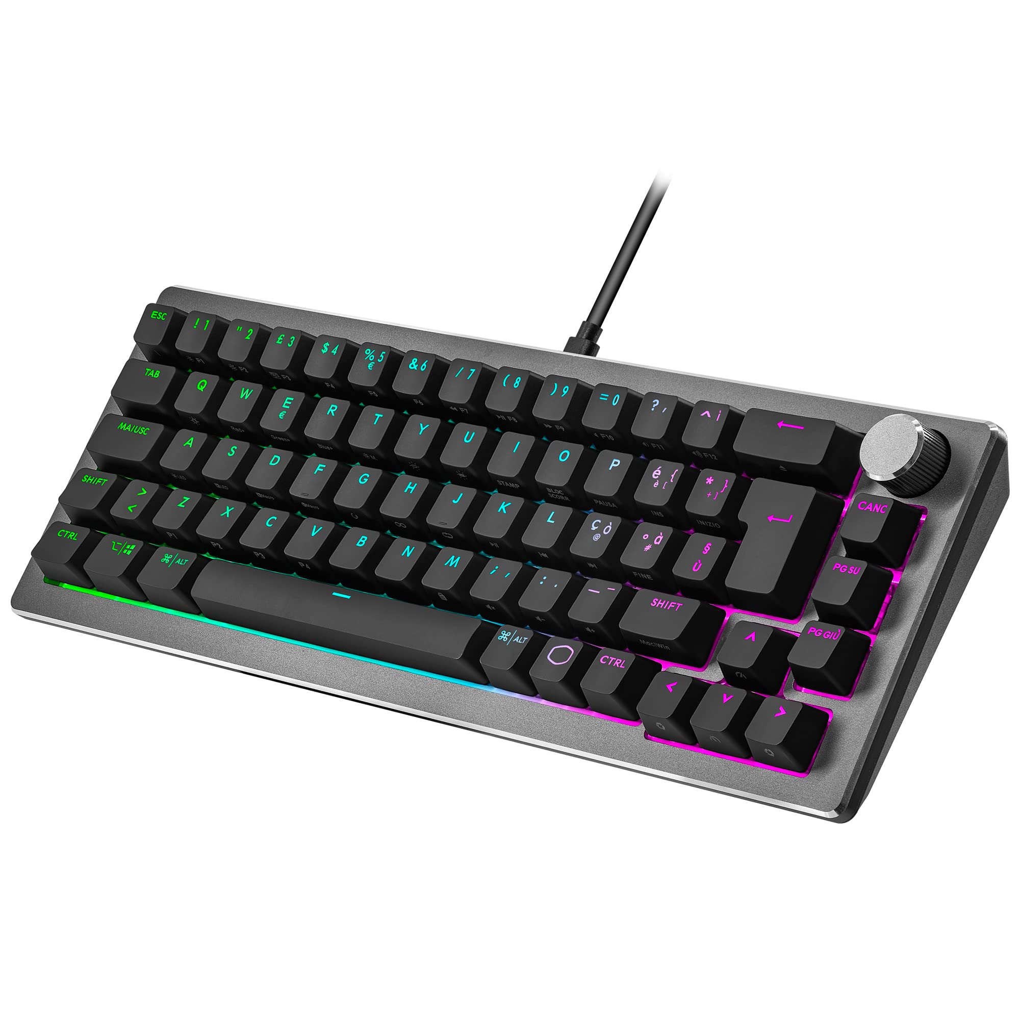 Cooler Master CK720 Tastiera da gioco meccanica - QWERTY IT, Compatto 65%, Interruttori Kailh Box V2 Rossi Sostituibili, Retroilluminazione RGB, Imbottitura in Silicone, Rotella - Cablata, Nera