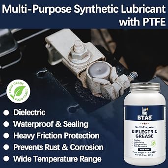 BTAS Dielectric Grease Marine Grade for Battery Terminal Spark Plug 8oz | Stable from -40F to 428F,Blocks Moisture Against Rust & Corrosion, Prevents High-Voltage Leakage, Arcing & Short Circuits