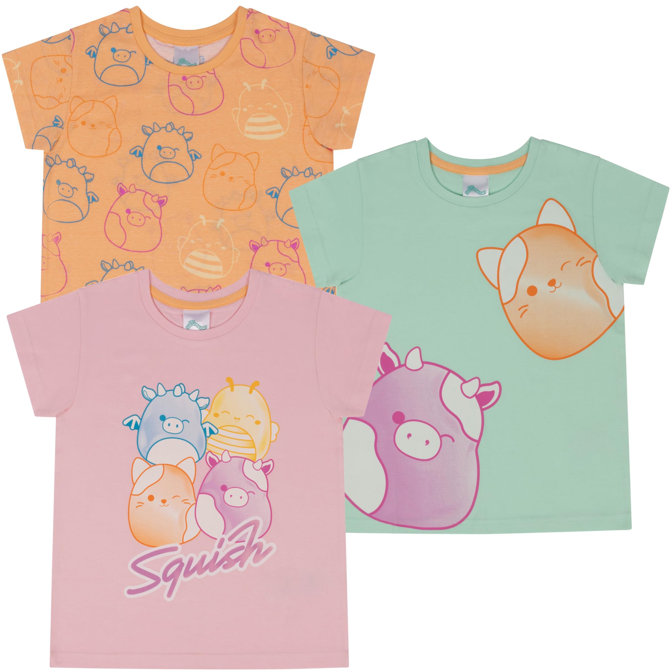 Squishmallows 100% Cotton T-Shirts for Girls - 3 Pack - 11-12 Years: 152cm