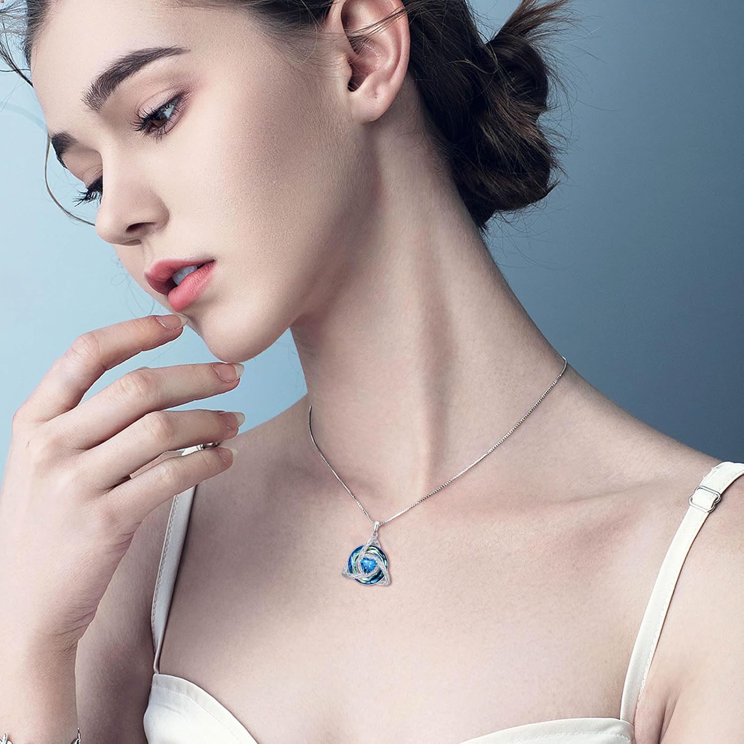 TOUPOP Celtic Birthstone Necklace for Women 925 Sterling Silver Trinity Knot Triquetra Austria Crystal Pendant Jewelry Birthday Irish Scottish Gifts for Her - Image 2