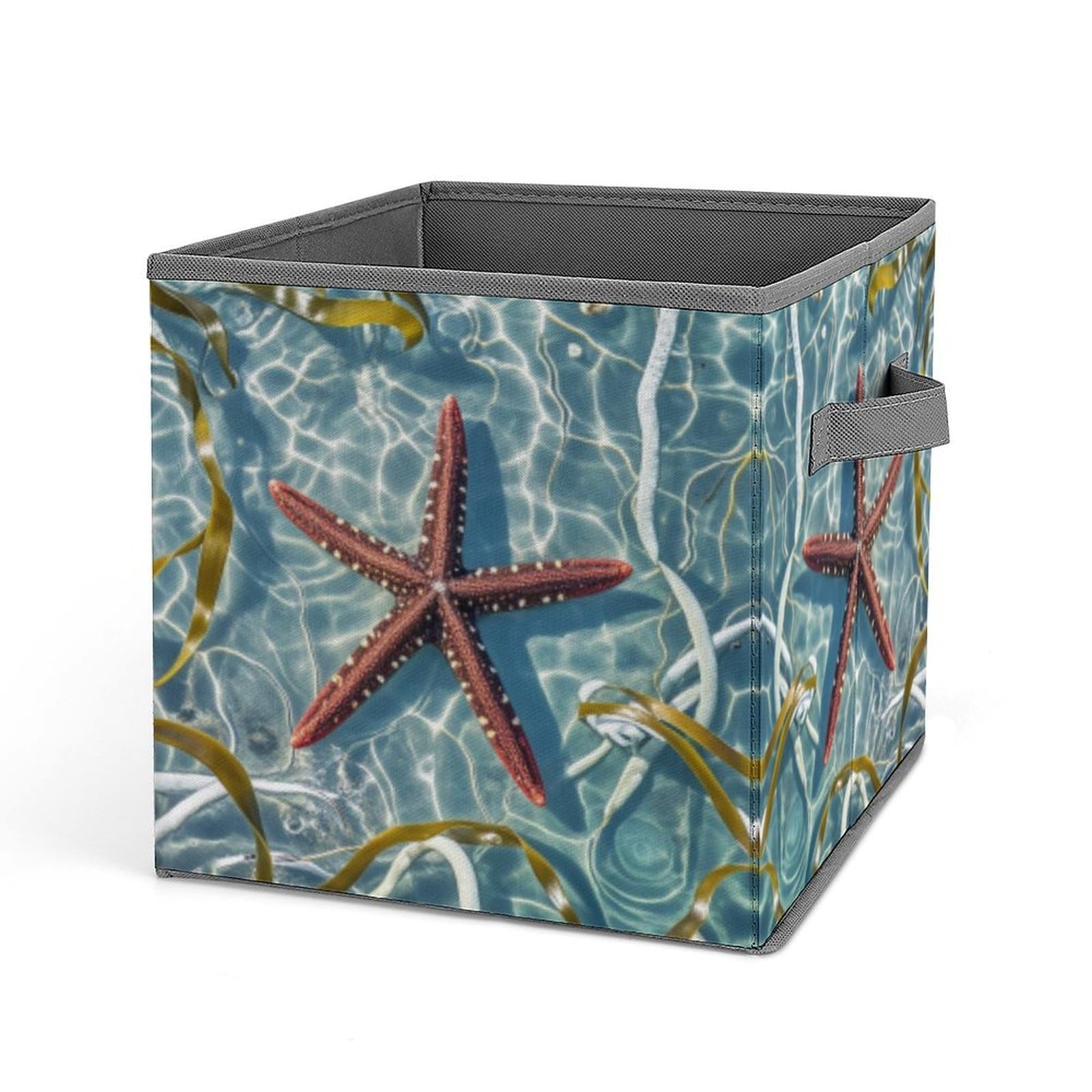 LZQPOEAS Starfish Storage Bins with Handle Large Capacity Stackable Cube Storage Bins Sturdy Fabric Closet Organizers for Shelves Decorative Foldable Storage Boxes