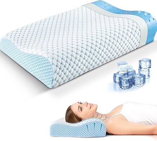 QUTOOL Almohada de apoyo para el cuello para dormir, almohada cervical ergonómica de espuma viscoelástica refrescante para aliviar el dolor de