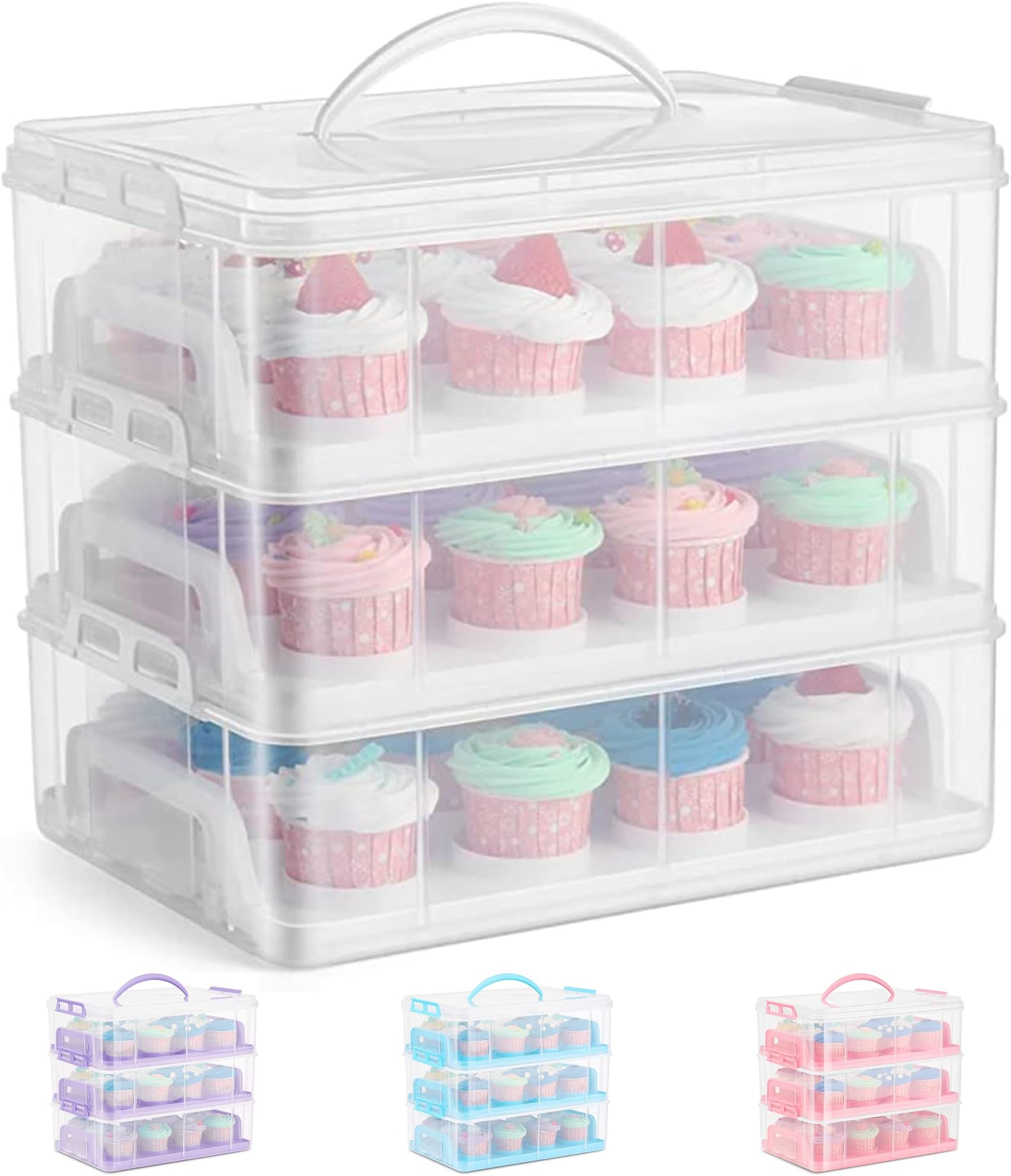 BSTKEY Plastic 2 Tier Stackable Insert Layer Cupcake Box, Clear Storage ...