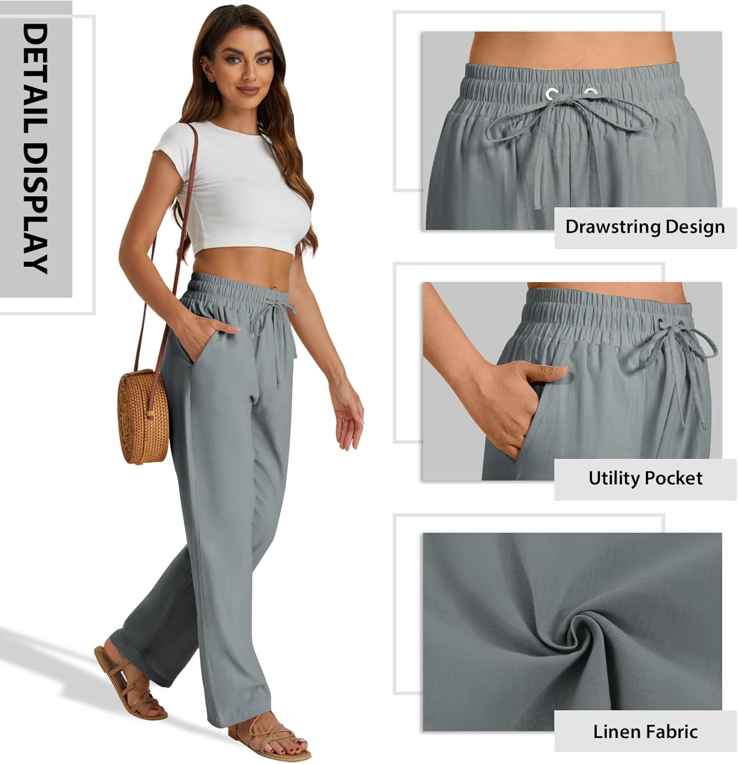 SEMARO Womens Casual Linen High Waist Pants Drawstring Loose Fit Summer Pants Trousers with Side Pockets - Image 6