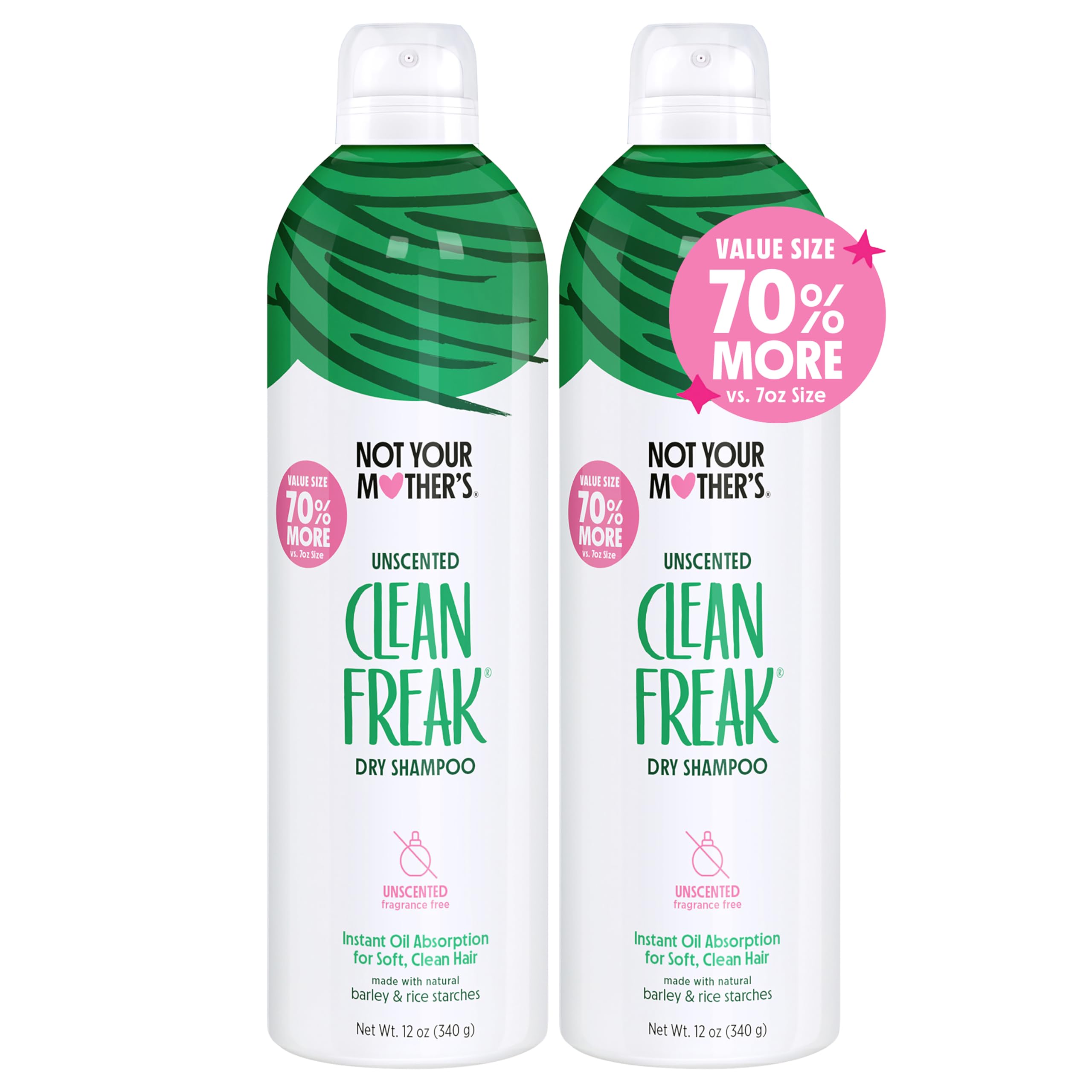 Not Your Mother'sClean Freak Unscented Dry Shampoo (2-Pack) - 12 oz - Refreshing Dry Shampoo - Instantly Absorbs Oil and Odor for Refreshed Hair
