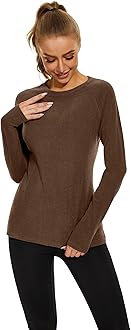 WOWENY Thermal Shirts for Women Base Layer Ultra Soft Fleece Lined Long Sleeve Top Thermal Underwear Winter Cold Weather(Brown,XX-Large)