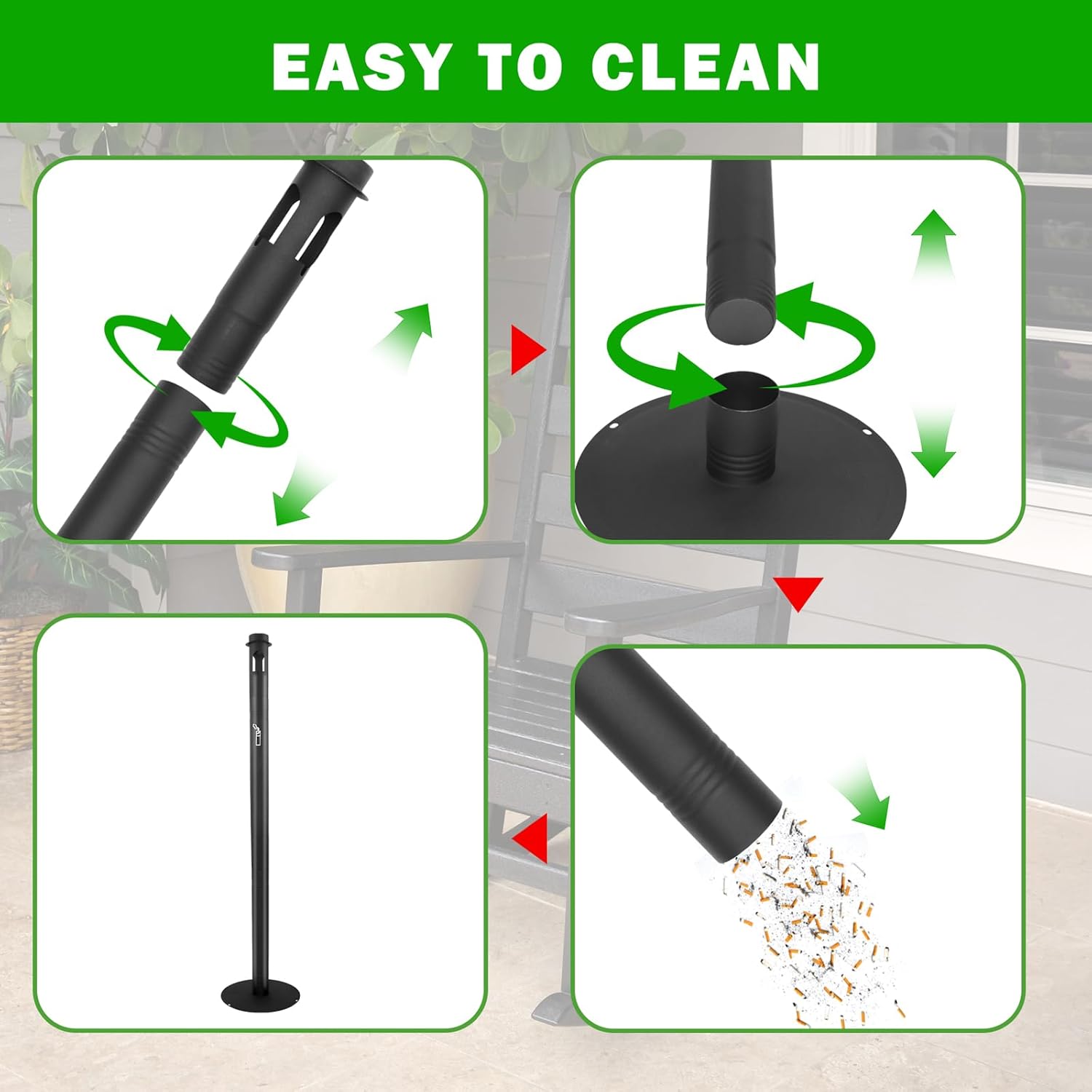 Outdoor Ashtray, Stainless Steel Cigarette Butt Disposal Outdoor Standing Tall Ashtray for Outside Patio Home, 2" Diameter x 50" H