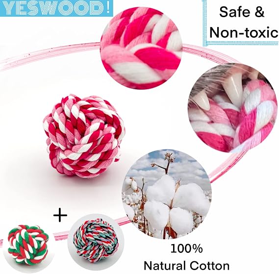YESWOOD! Rope Balls for Dogs Small Breed,3-Pack Pink Cute Dog Teething Toy