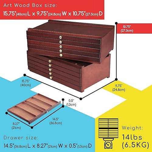Miniatura 2 de MEEDEN Caja de almacenamiento de madera de 10 cajones para artistas, organizador portátil de madera de haya multifuncional, para pinceles, caja de