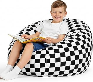 Boao 27 Inches Stuffed Animal Storage Bean Bag Cover, Racing Flag, 1 Pc