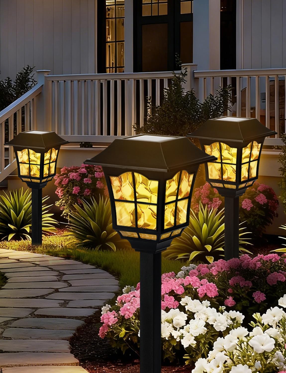 Solar Pathway Lights Outdoor, 8 Pack Waterproof Solar Powered Garden Light, 3000K Warm White LED, Path Landscape Lighting, Auto On/Off, Outside Decor Lights for Garden, Yard, Walkway, Driveway, Lawn
