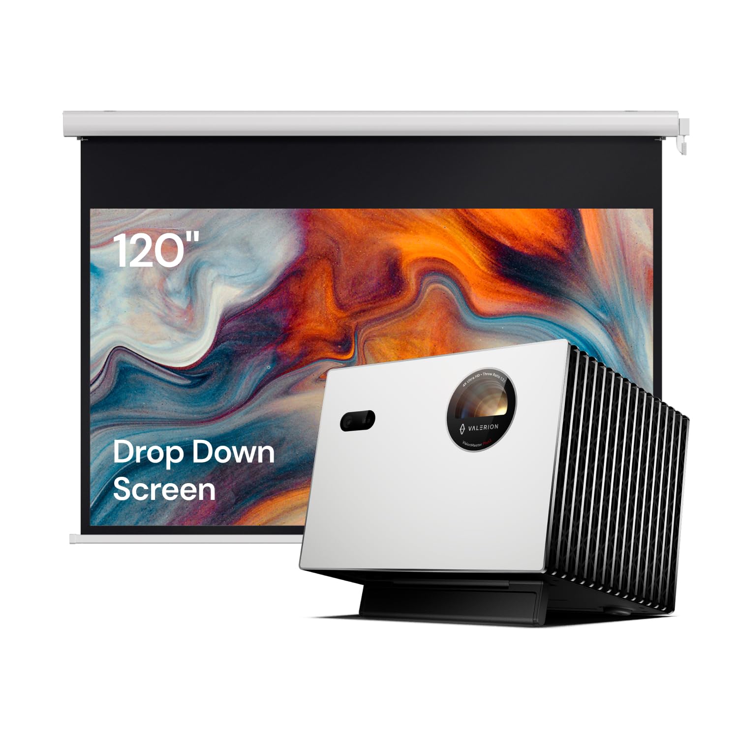 Valerion StreamMaster Plus2 vidéoprojecteur laser 4K + écran de projection motorisé de 120 pouces, 2000 lumens ISO, HDR10, certifié IMAX Enhanced, Dolby Vision et Atmos, latence ultra-faible de 4 ms p
