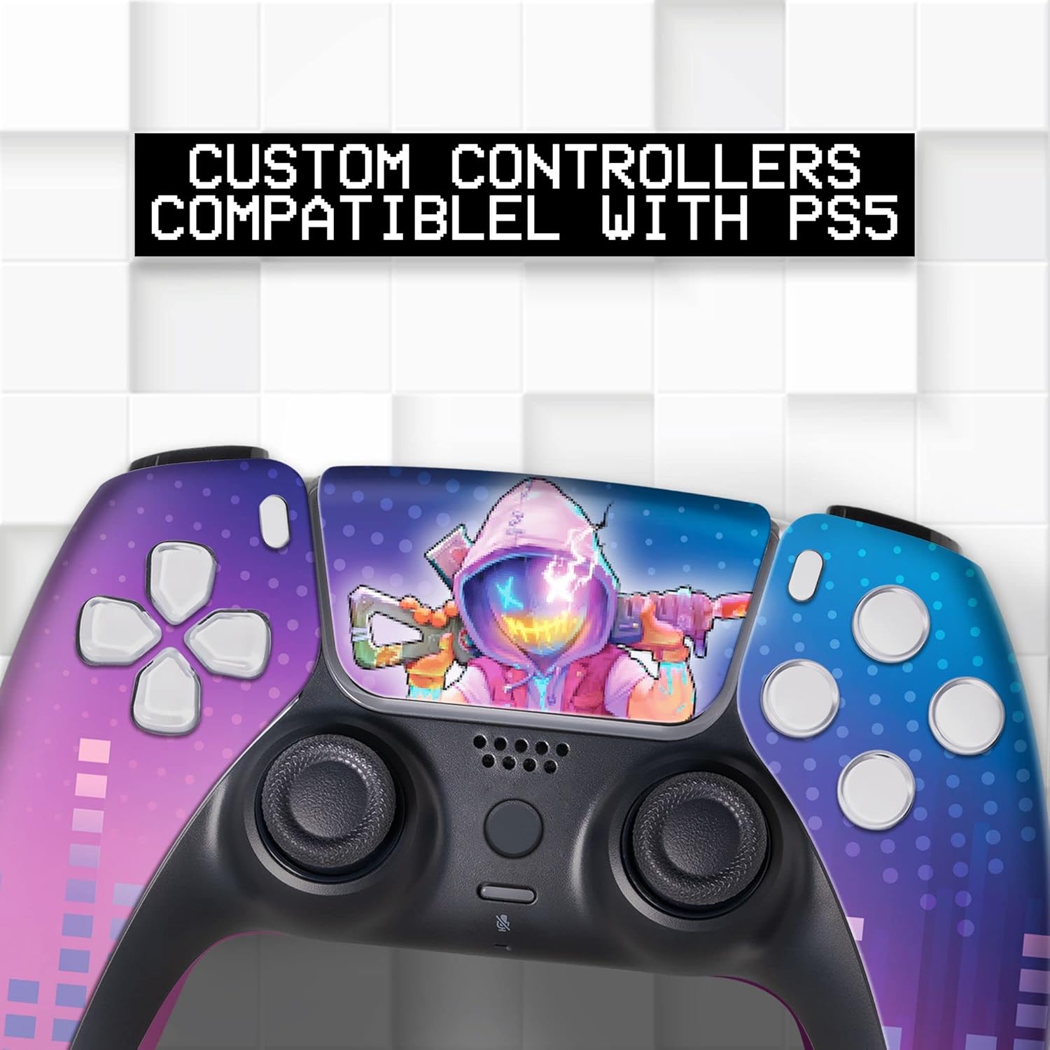 Neon Abyyss Custom PS-5 Controller Wireless compatible with Play-Station 5 Console by BCB Controllers | Proudly Customized in USA with Permanent HYDRO-DIP Printing (NOT JUST A SKIN) (MODDED)