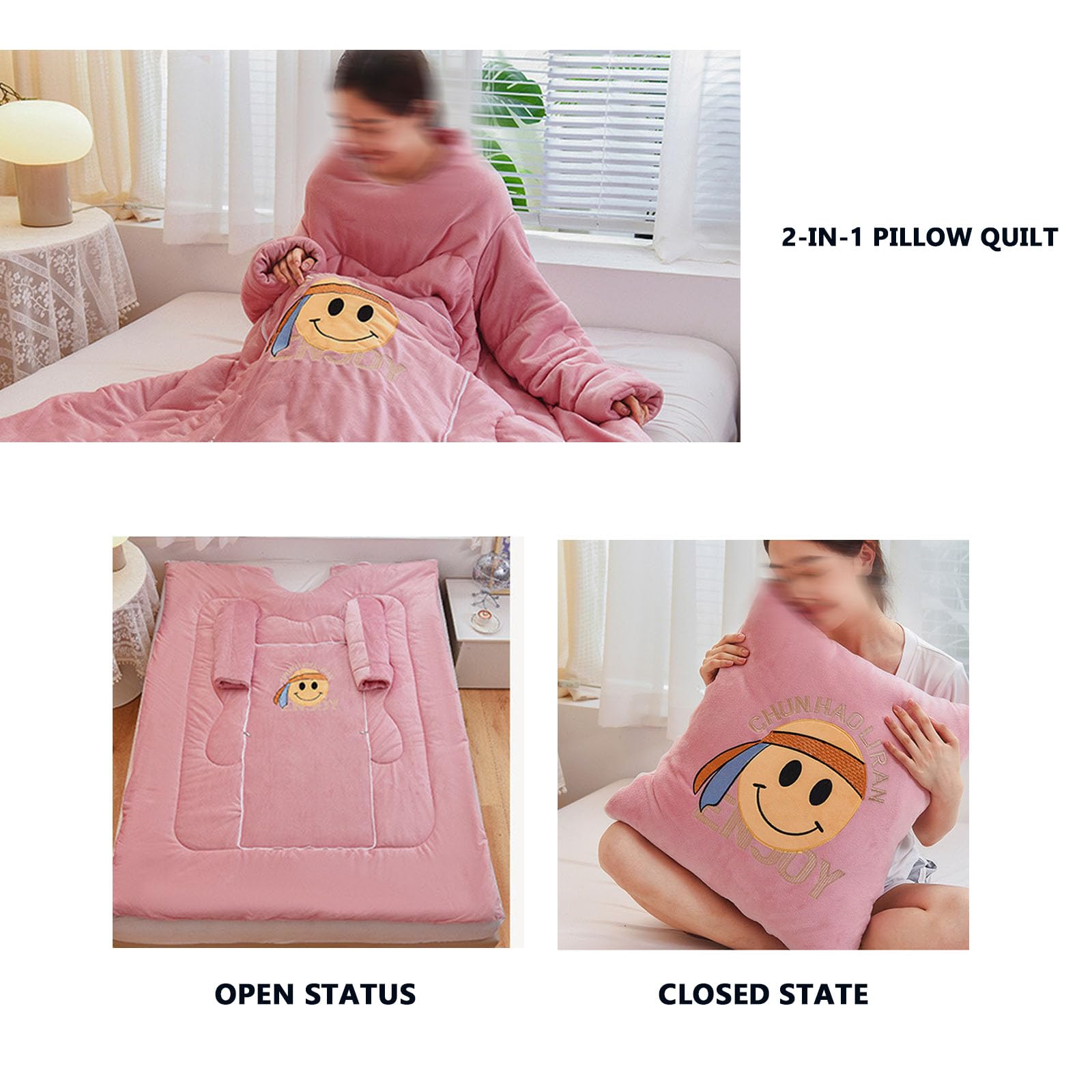 Coperta indossabile con maniche, piumino portatile per casa, ufficio e viaggi, design invernale con stampa calda, si piega per cuscino