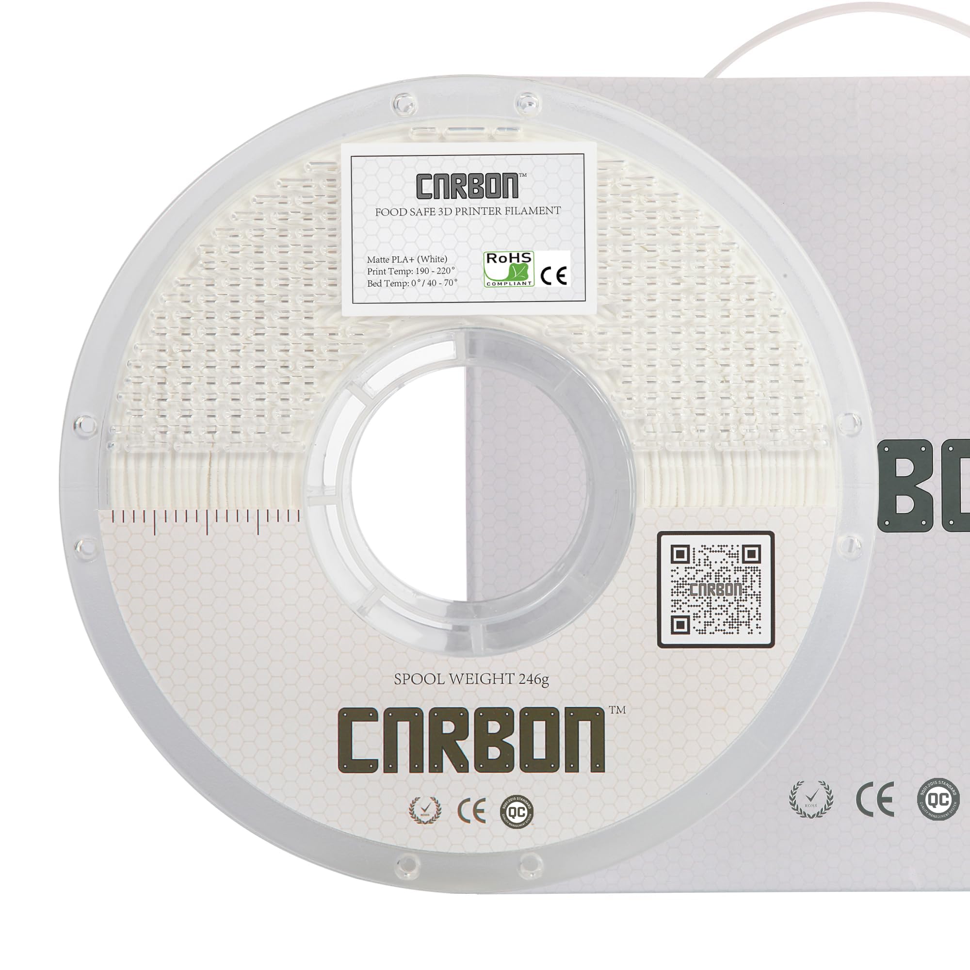 Carbon Matte Pastel PLA+ 3D Printer Filament 1.75mm 1kg White FIL101
