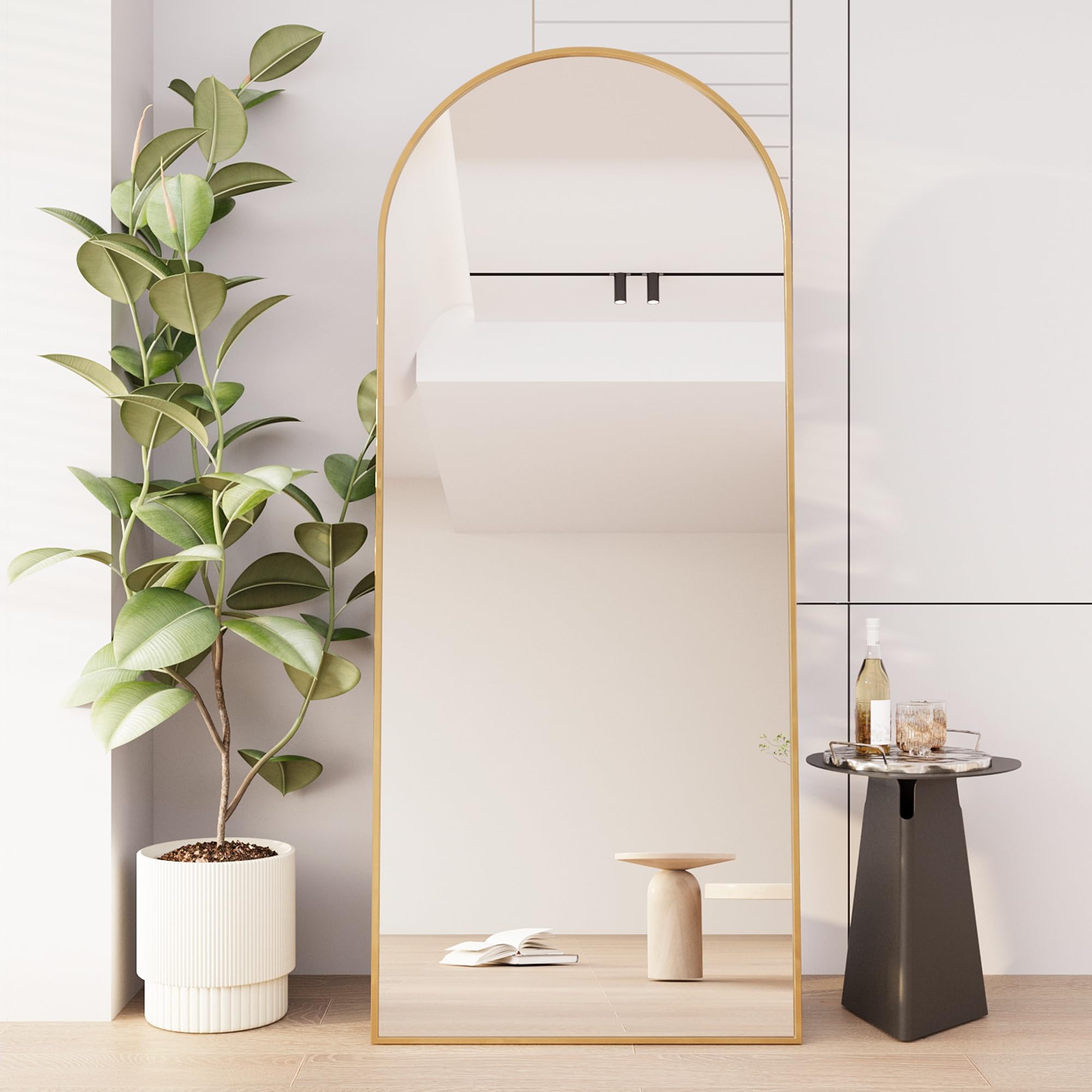 Miroir Pleine Longueur 2 en 1 - Sur Pied et Mural - Cadre en Métal Doré - 80 x 180 cm - Arc Décoratif
