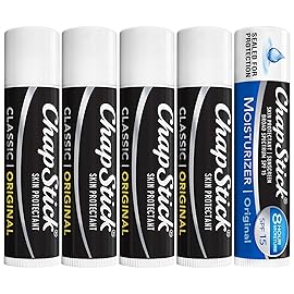 ChapStick Original Lip Balm 4-Pack + 1 Chapstick Moisturizer 2-in-1 Lipcare with SPF 15, 0.15 Oz Ea (5 Piece Set)