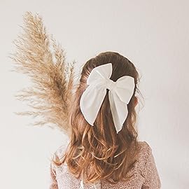 Niceye Fable Girls Hair Bows Cotton Linen Alligator Hair Clips or Little Girls Toddlers Kids Neutral Handmade Hair Accessories - 5.5 bow