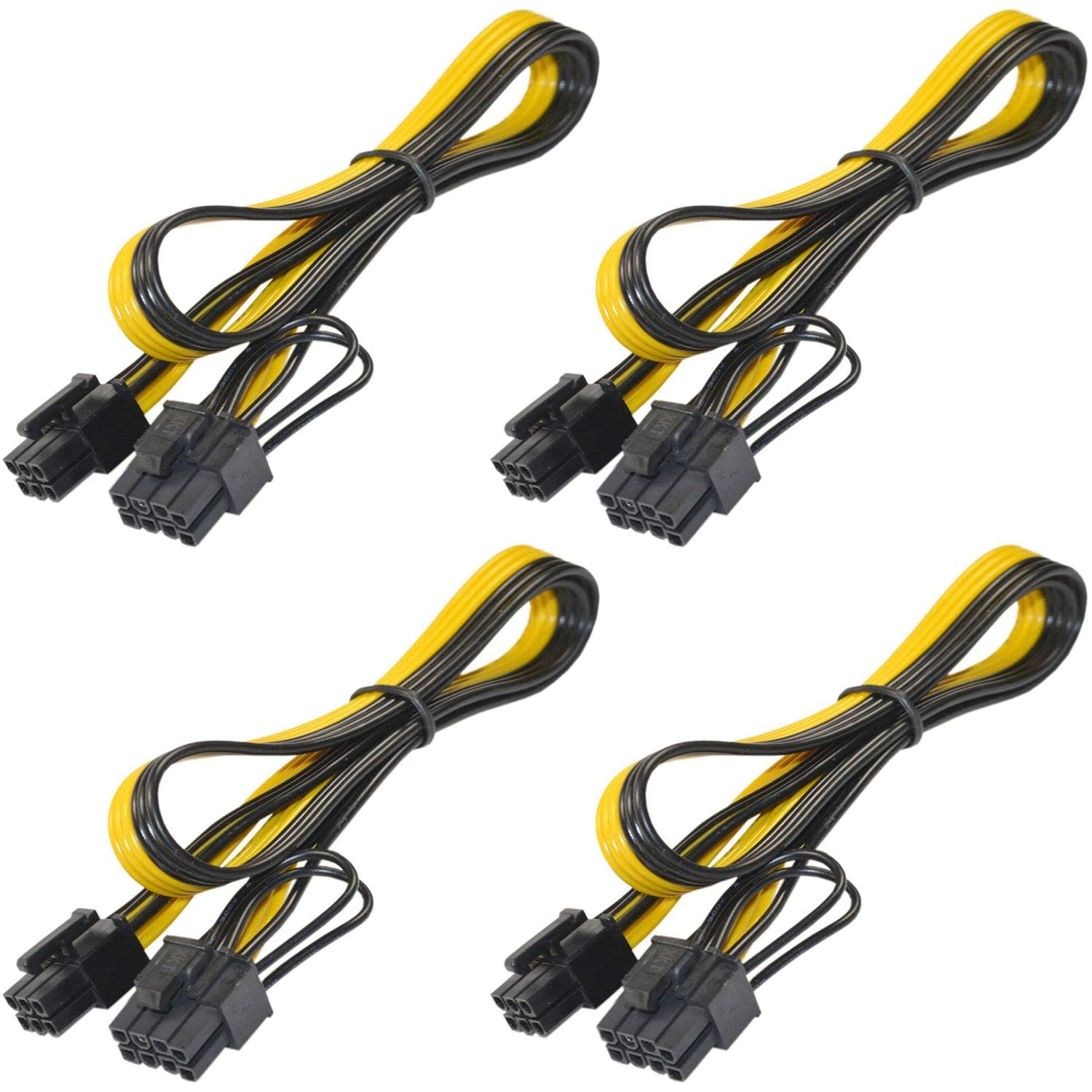HQRP 4Pack 6 Pin Male to 8 Pin (6+2) Male GPU PCIe PCIE Power Cable